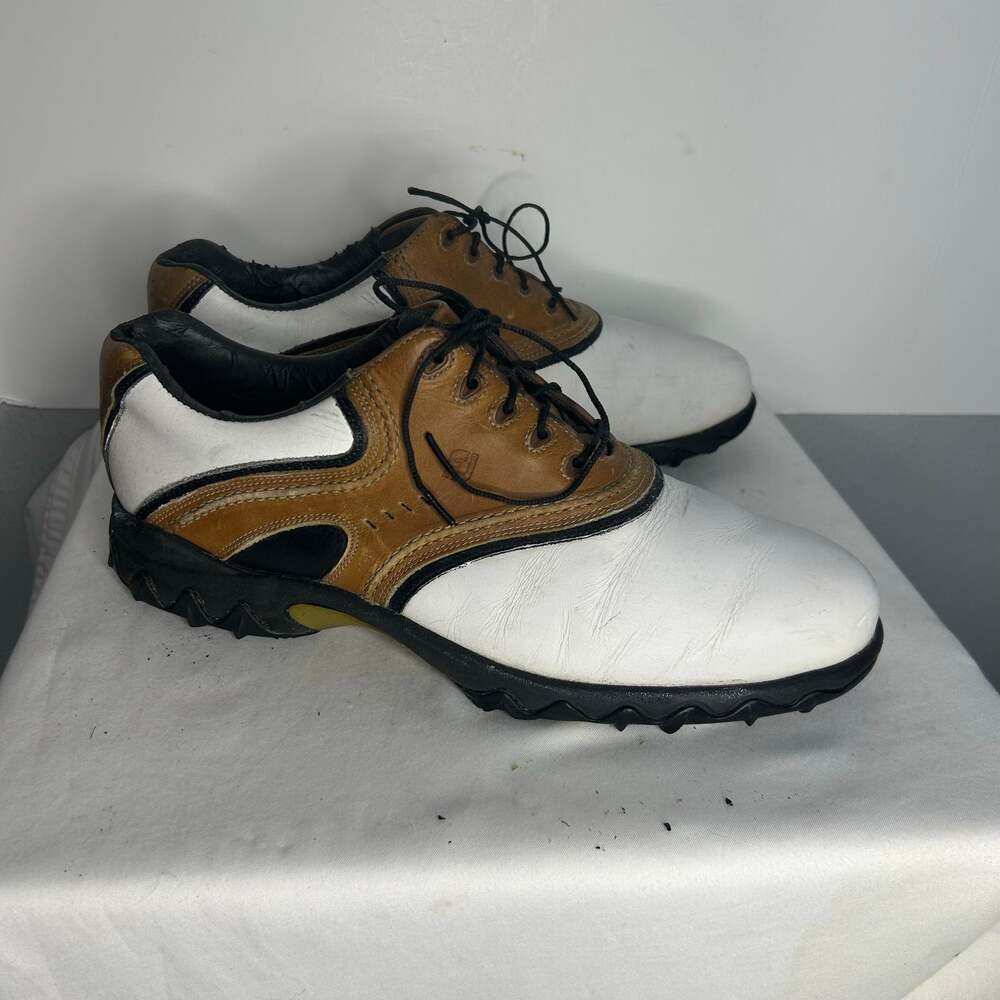 FootJoy Contour Series 54024 Men’s Golf Shoes Size 11.5 Wide White Brown Leather